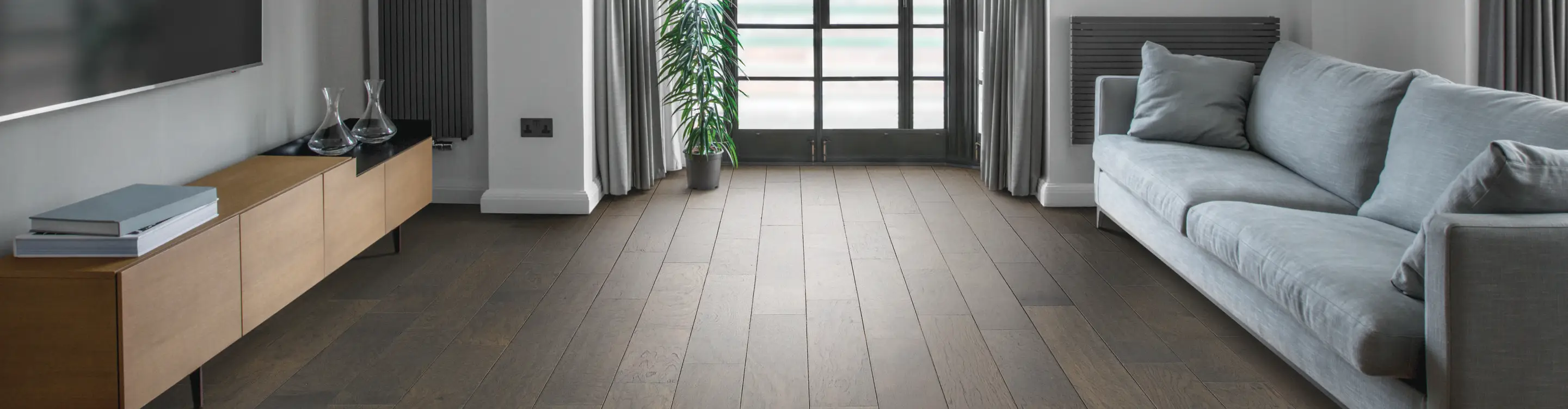 dark hardwood floors in a living room